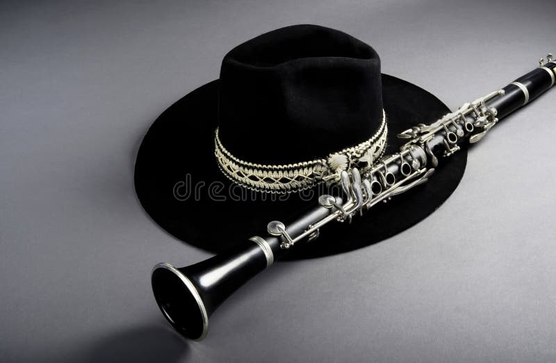 Klarinette und schwarze Jazz Hat stockfoto Klarinette und schwarze Jazz Hat stockfoto