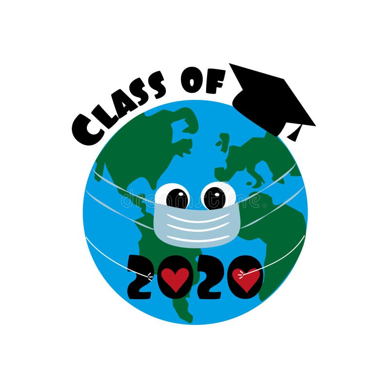 Class of 2020 with Eart Planet in Graduation Cap. Coronavirus-Graduation design, party, high school or college graduate, yearbook. Vector illustration. Class of 2020 with Eart Planet in Graduation Cap. Coronavirus-Graduation design, party, high school or college graduate, yearbook. Vector illustration