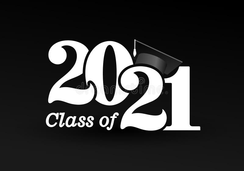 Class of 2021 with graduation cap. Congratulations on graduation with the inscription graduate. Flat simple design. Vector Illustration. Isolated on black background. Class of 2021 with graduation cap. Congratulations on graduation with the inscription graduate. Flat simple design. Vector Illustration. Isolated on black background.