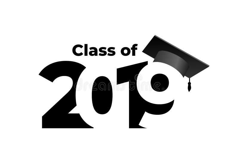 Class of 2019 with graduation cap. Text design pattern. Vector illustration. Isolated on white background. Class of 2019 with graduation cap. Text design pattern. Vector illustration. Isolated on white background.