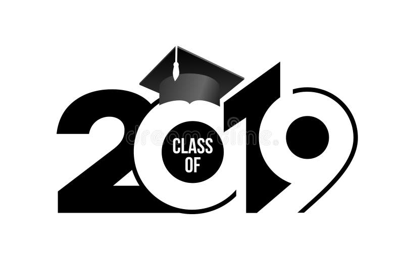 Class of 2019 with graduation cap. Text design pattern. Vector illustration. Isolated on white background. Class of 2019 with graduation cap. Text design pattern. Vector illustration. Isolated on white background.