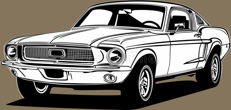 Klassiek-amerikaans jaars retropictogram van de spierauto Ford Mustang