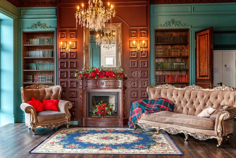 Klassiek Binnenland van huisbibliotheek royalty-vrije stock fotografie Klassiek Binnenland van huisbibliotheek royalty-vrije stock fotografie