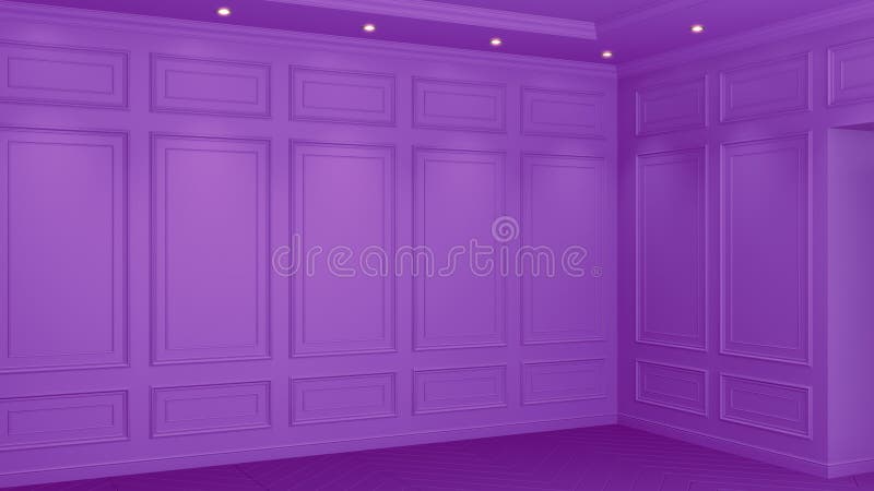 Klassiek purper binnenland met exemplaarruimte Rode muren met klassiek decor De visgraat van het vloerparket het 3d teruggeven stock illustratie Klassiek purper binnenland met exemplaarruimte Rode muren met klassiek decor De visgraat van het vloerparket het 3d teruggeven stock illustratie