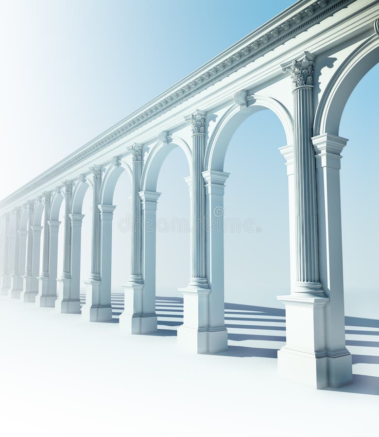 Classical colonnade with arcades and Corinthian columns. Classical colonnade with arcades and Corinthian columns