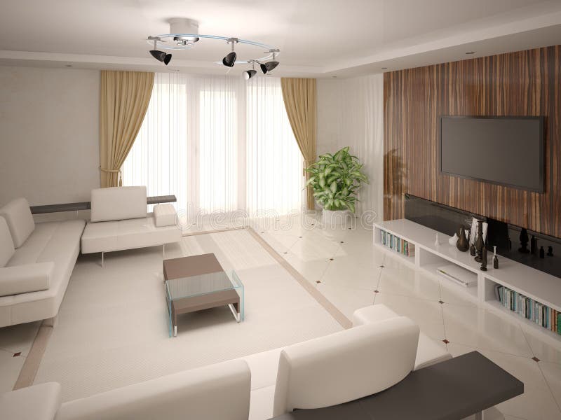 Klassieke moderne woonkamer met functioneel meubilair stock illustratie Klassieke moderne woonkamer met functioneel meubilair stock illustratie