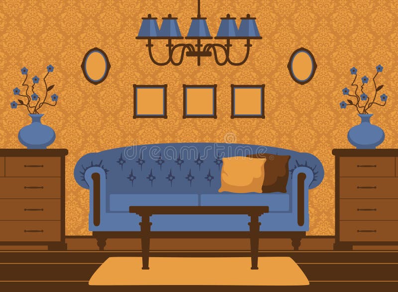 Klassikerlivingroominre stock illustrationer Klassikerlivingroominre stock illustrationer