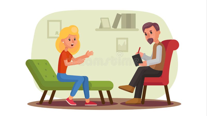 Klassischer Psychologe Vector Klassischer Psychotherapeut-und Frauen-Patient Psychotherapie, die Konzept berät beratung vektor abbildung Klassischer Psychologe Vector Klassischer Psychotherapeut-und Frauen-Patient Psychotherapie, die Konzept berät beratung vektor abbildung