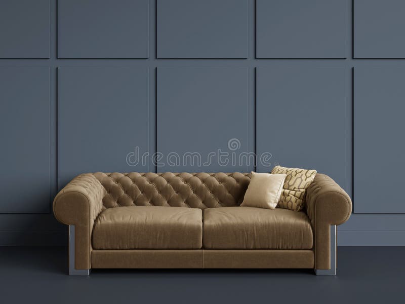 Klassisches Artwohnzimmer Mit Blauen Wänden Stock Abbildung