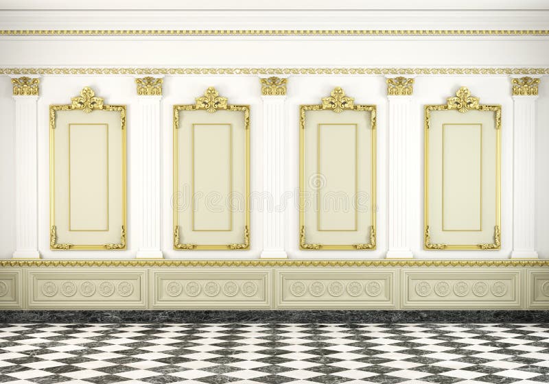 Klassisk guld- vägg för bakgrund stock illustrationer