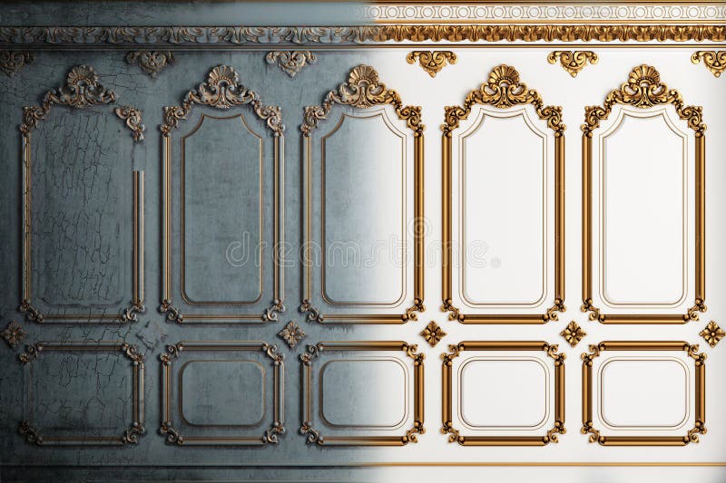 3d illustration. Classic wall of biege old gold wood panels. Joinery in the interior. Background. 3d illustration. Classic wall of biege old gold wood panels. Joinery in the interior. Background.