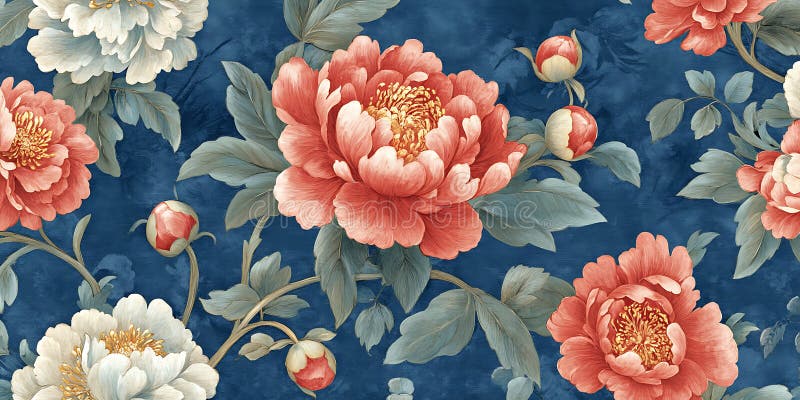 Klasyczna chinoiserie Floral Design z skomplikowanymi wzorami dla eleganckich tapet Home Decor lub artystycznych odbitek ilustracja wektor