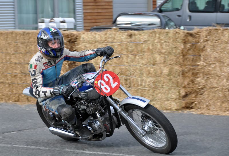 Methven, New Zealand - April 02, 2009: Dennis Charlett on a Suzuki GS450 competing at the Methven Mountain Thunder street race meeting. Methven, New Zealand - April 02, 2009: Dennis Charlett on a Suzuki GS450 competing at the Methven Mountain Thunder street race meeting.