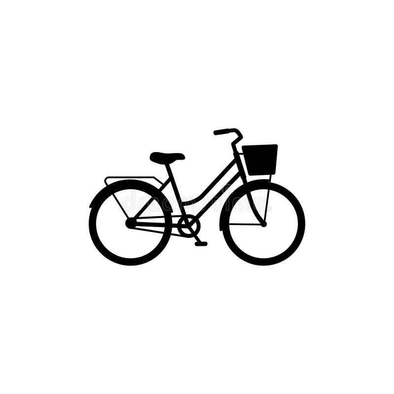 Klasyczny rower czarny z koszykiem w minimalnym płaskim wektorze konstrukcyjnym ilustracji