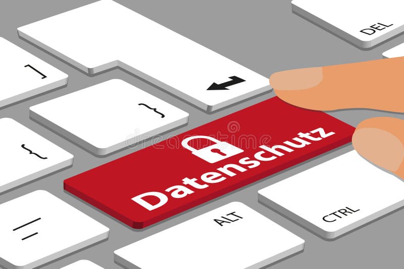 Klawiatura Z Czerwonym Niemieckim dane ochrony guzikiem Na komputerze Lub laptopie Z palcami - Wektorowa ilustracja ilustracja wektor Klawiatura Z Czerwonym Niemieckim dane ochrony guzikiem Na komputerze Lub laptopie Z palcami - Wektorowa ilustracja ilustracja wektor