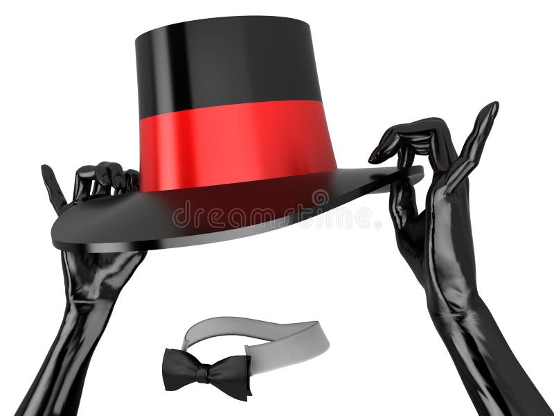 Women's hat and black gloves to cabaret. Isolated on white. Women's hat and black gloves to cabaret. Isolated on white.