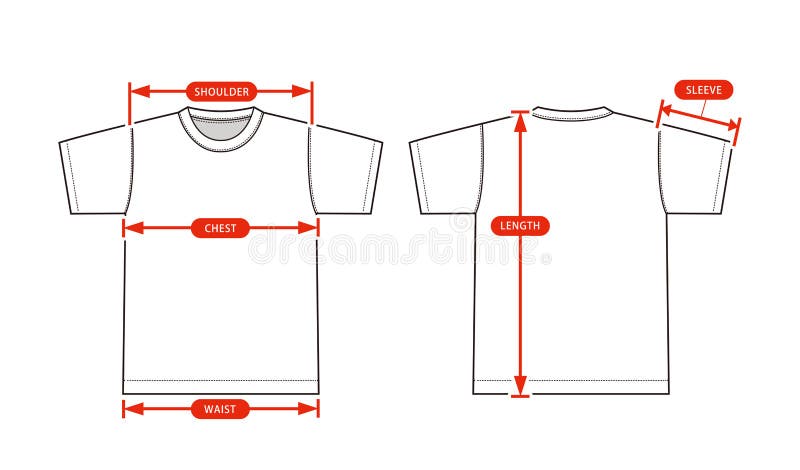 Kleidung Größentabelle Vektor Illustration Kurzarm T-Shirt