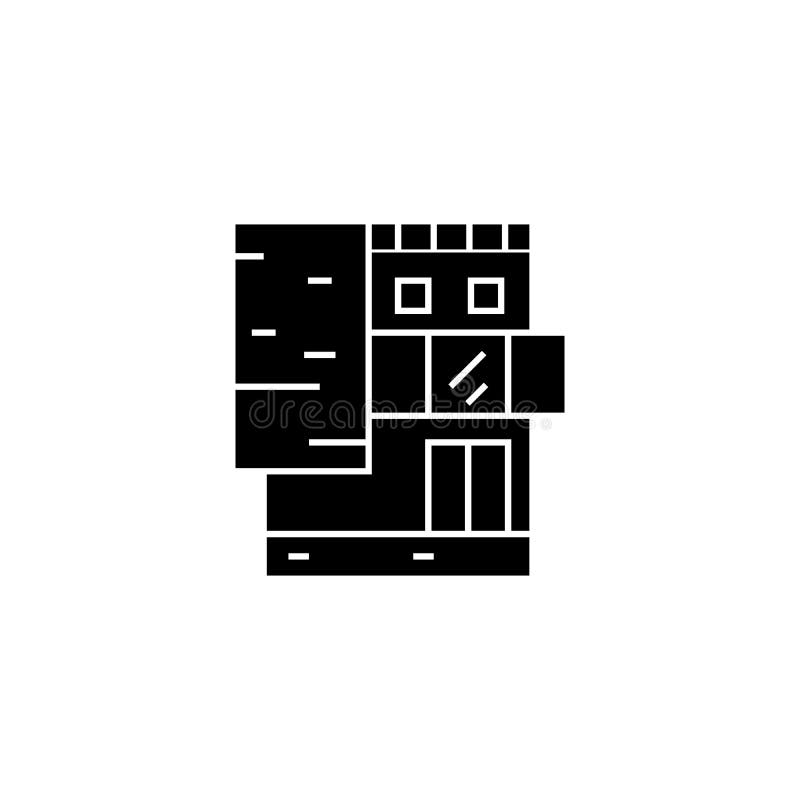 Klein de bureaubouw zwart pictogramconcept Klein de bureaubouw vectorteken, symbool, illustratie stock illustratie Klein de bureaubouw zwart pictogramconcept Klein de bureaubouw vectorteken, symbool, illustratie stock illustratie