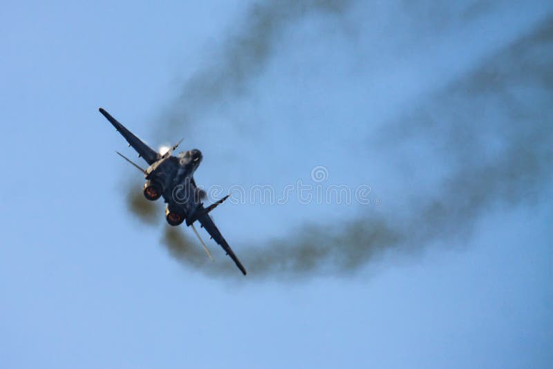 Military fighter jet plane at air base. Air force flight operation. Aviation and aircraft. Air defense. Military