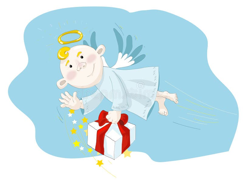 Kleine engel die op de blauwe hemel vliegen royalty-vrije illustratie Kleine engel die op de blauwe hemel vliegen royalty-vrije illustratie