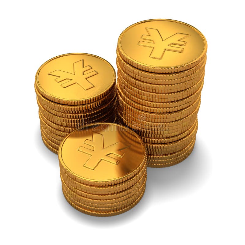 Kleine groep gouden Chinese yuan muntstukken op wit vector illustratie Kleine groep gouden Chinese yuan muntstukken op wit vector illustratie