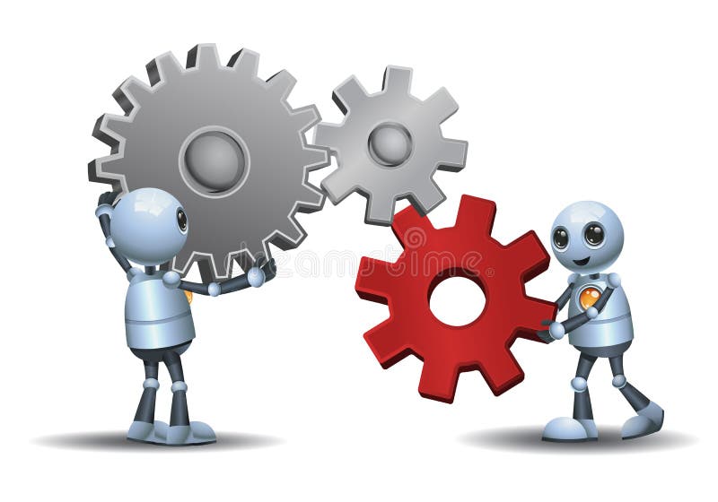 Kleine robots die de toestellen verbinden stock illustratie Kleine robots die de toestellen verbinden stock illustratie