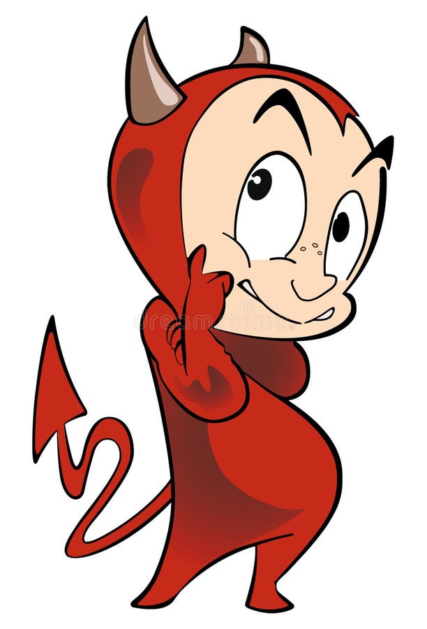 Little devil cartoon in red costume. Little devil cartoon in red costume