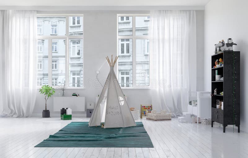Kleiner Tipi in einem Kinderspielzimmerinnenraum lizenzfreie abbildung Kleiner Tipi in einem Kinderspielzimmerinnenraum lizenzfreie abbildung