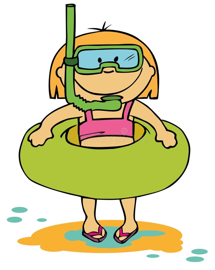 Kleines Lustiges Mädchen, Das Geht Zu Schwimmen Vektor Abbildung