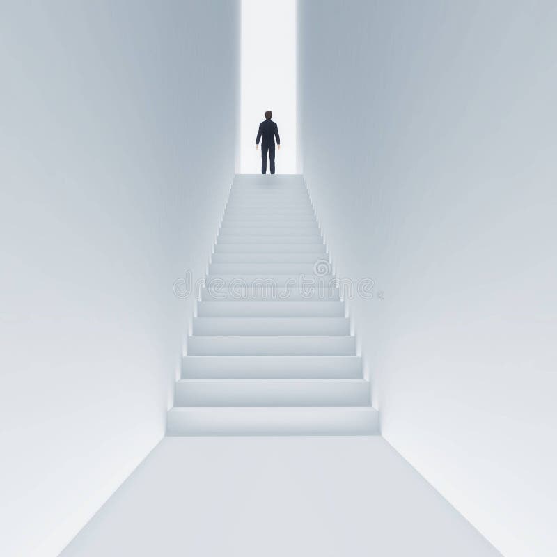 Kletternde Treppe des jungen Mannes zum Himmel vektor abbildung Kletternde Treppe des jungen Mannes zum Himmel vektor abbildung