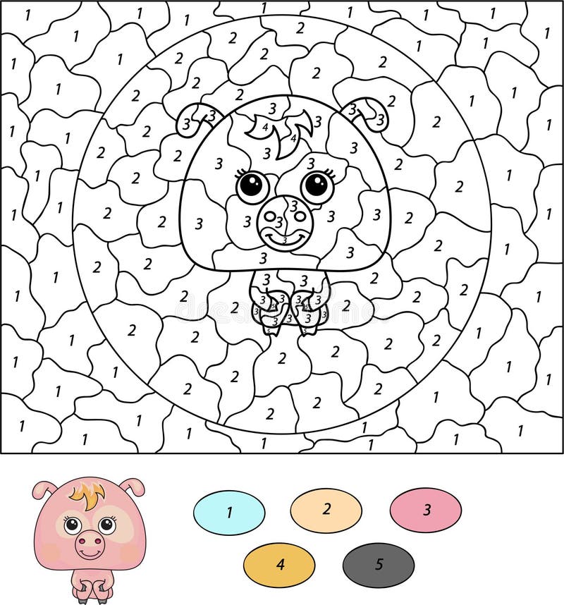 Kleur door aantal onderwijsspel voor jonge geitjes Beeldverhaalvarken royalty-vrije illustratie Kleur door aantal onderwijsspel voor jonge geitjes Beeldverhaalvarken royalty-vrije illustratie