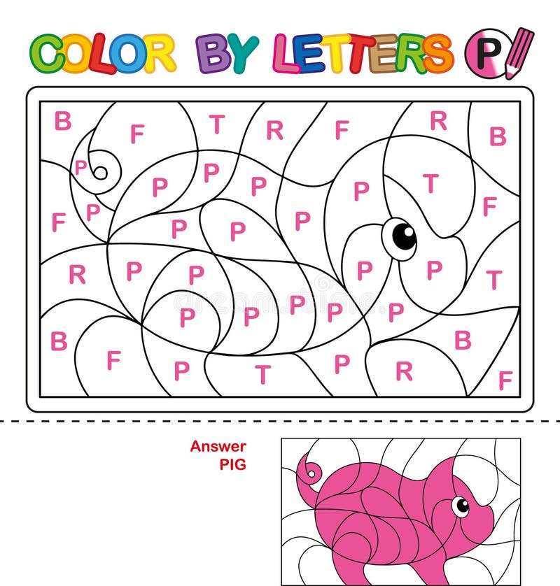 Kleur per brief Raadsel voor kinderen Varken vector illustratie Kleur per brief Raadsel voor kinderen Varken vector illustratie