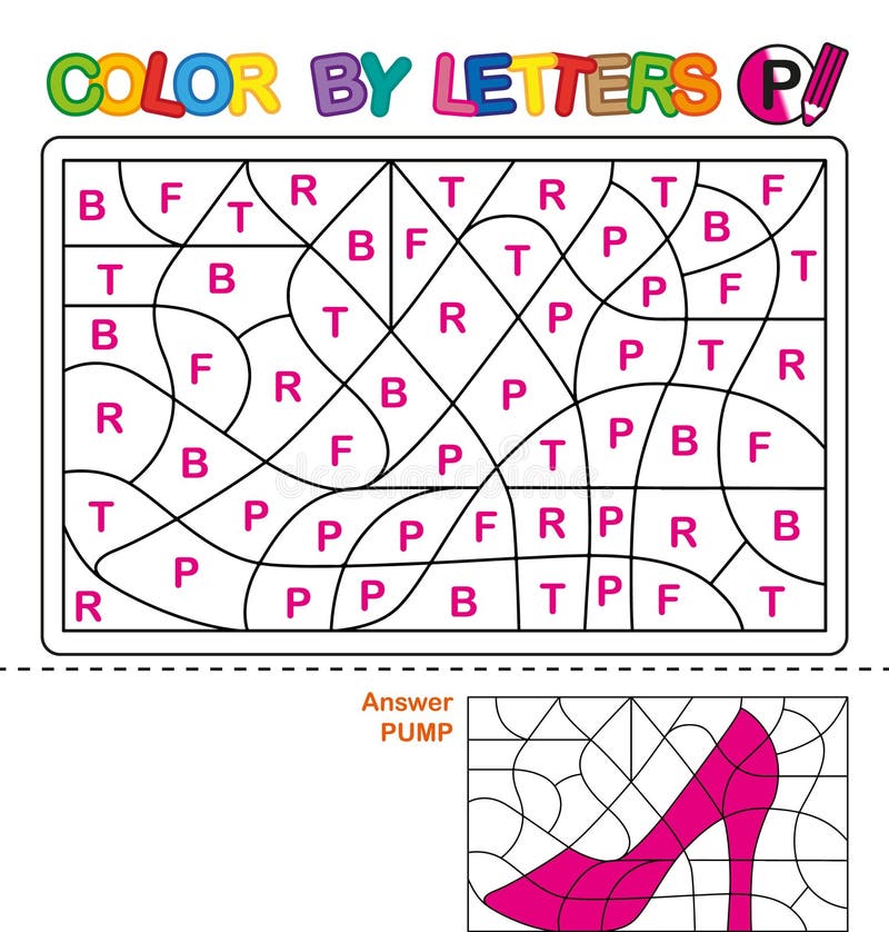Kleur per brieven Het leren van de hoofdletters van het alfabet Raadsel voor kinderen Brief P pompen Peuteronderwijs vector illustratie Kleur per brieven Het leren van de hoofdletters van het alfabet Raadsel voor kinderen Brief P pompen Peuteronderwijs vector illustratie