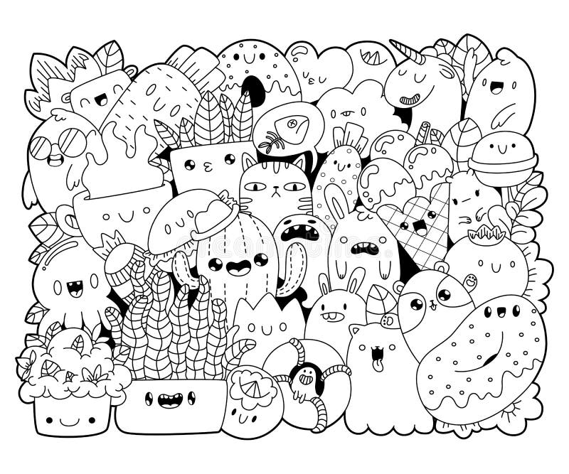 Kleurend boek monsters en voedsel stock illustratie Kleurend boek monsters en voedsel stock illustratie
