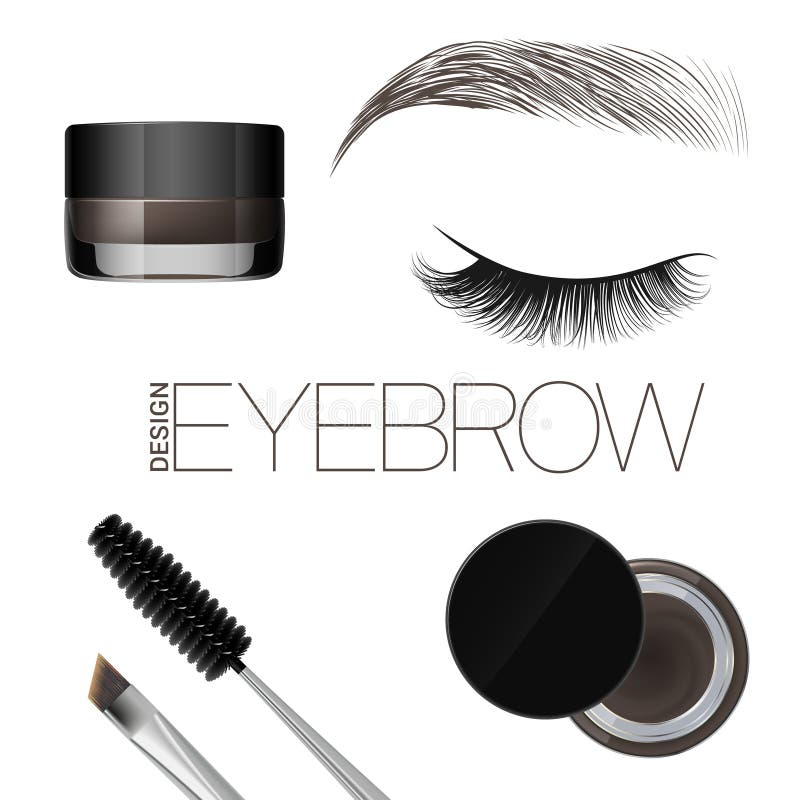 Kleurend gel voor wenkbrauwen Wenkbrauwenmake-up Borstel en kam voor wenkbrauw Mooi gesloten oog en brow Geïsoleerd op een witte stock illustratie Kleurend gel voor wenkbrauwen Wenkbrauwenmake-up Borstel en kam voor wenkbrauw Mooi gesloten oog en brow Geïsoleerd op een witte stock illustratie