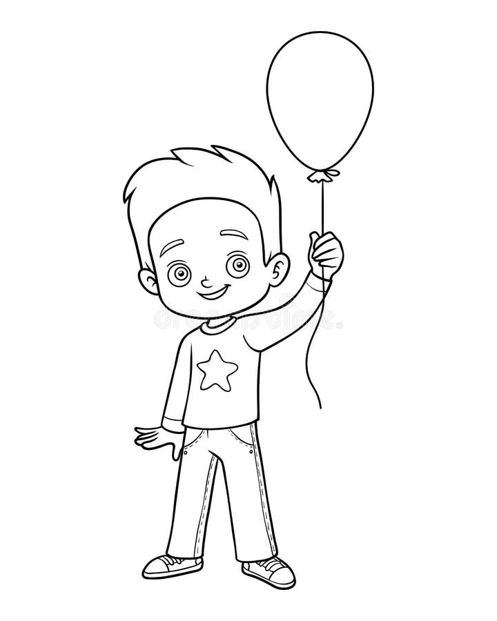 Kleurende boek, Jongen en ballon vector illustratie Kleurende boek, Jongen en ballon vector illustratie