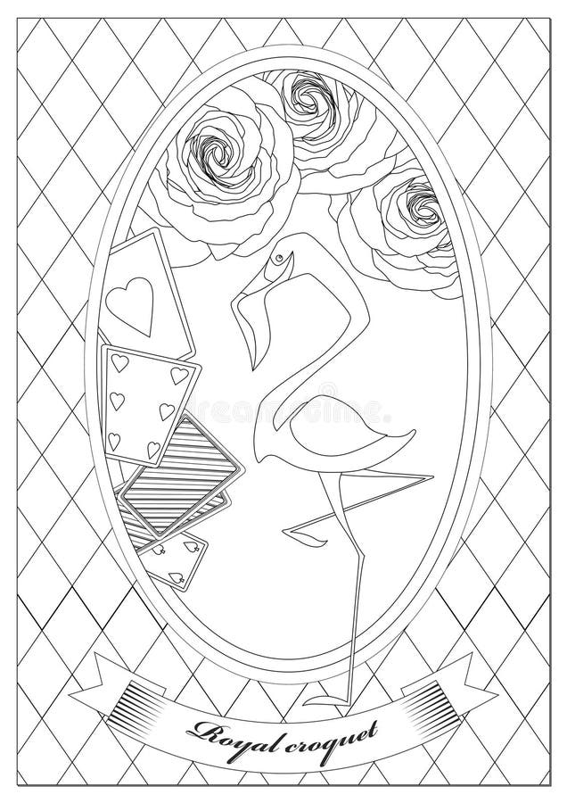 Kleurende pagina Alice in sprookjesland Koninklijk croquet vector illustratie Kleurende pagina Alice in sprookjesland Koninklijk croquet vector illustratie