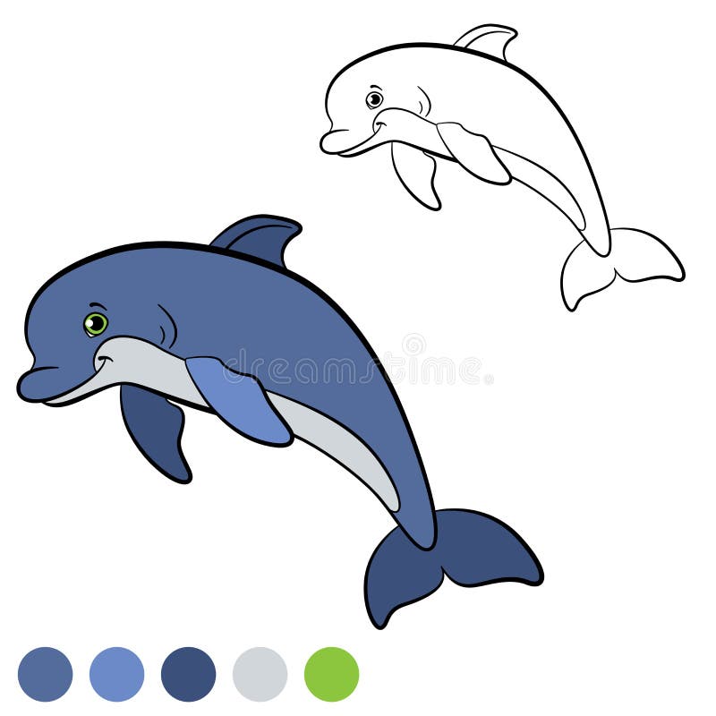 Kleurende pagina Kleur me: dolfijn Weinig leuke dolfijnglimlachen vector illustratie Kleurende pagina Kleur me: dolfijn Weinig leuke dolfijnglimlachen vector illustratie