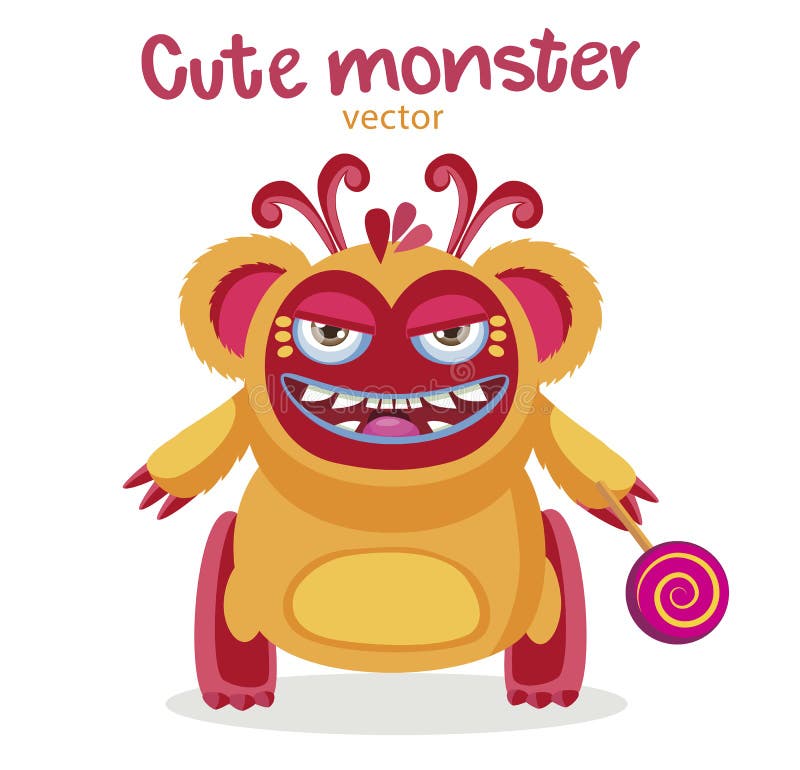 Kleurenmonster met Suikergoed Etnisch Kleurrijk Monster Grappig Karakter met Lolly De Mascotte van het beeldverhaalmonster royalty-vrije illustratie Kleurenmonster met Suikergoed Etnisch Kleurrijk Monster Grappig Karakter met Lolly De Mascotte van het beeldverhaalmonster royalty-vrije illustratie