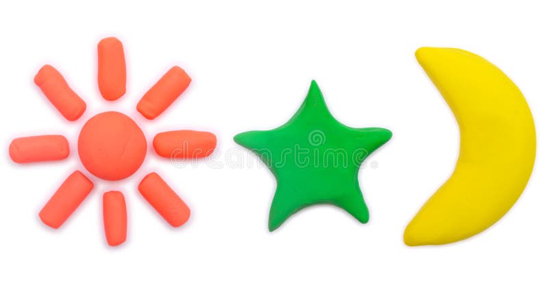 Kleurrijk de zonster van de plasticineklei en maanpictogram stock fotografie Kleurrijk de zonster van de plasticineklei en maanpictogram stock fotografie