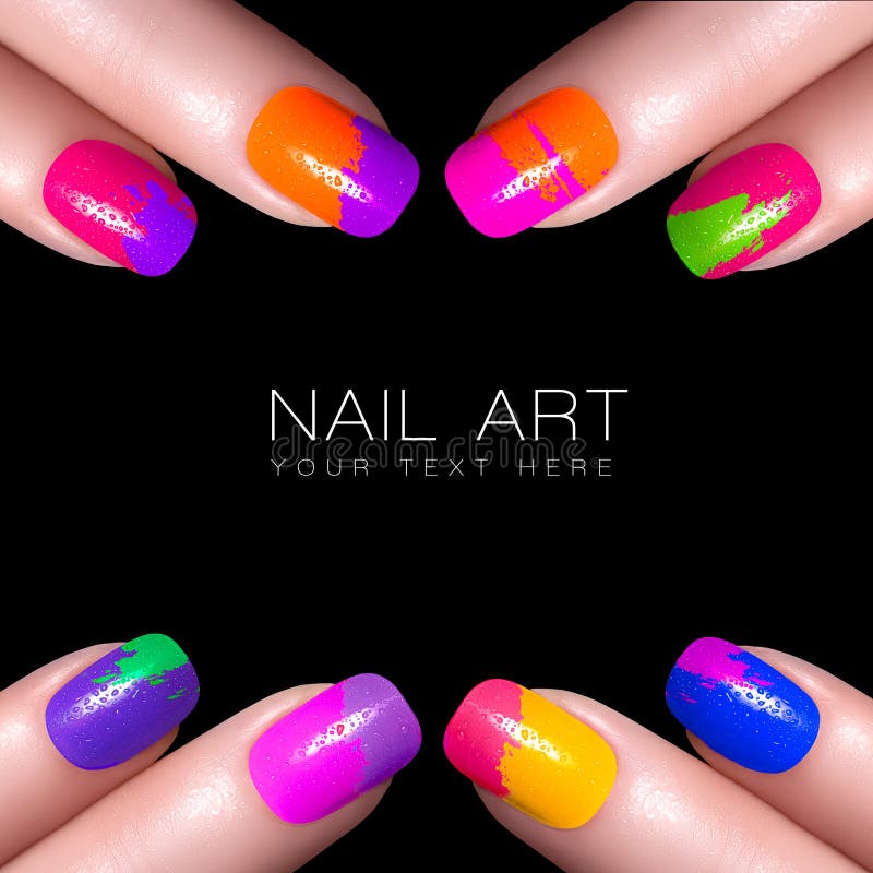 Kleurrijk Fluor-Nagellak Art Nail met voorbeeldtekst royalty-vrije stock afbeeldingen Kleurrijk Fluor-Nagellak Art Nail met voorbeeldtekst royalty-vrije stock afbeeldingen