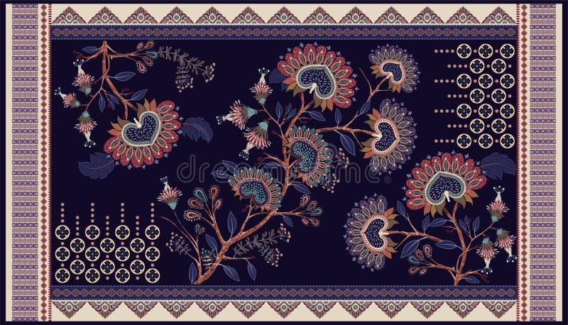 Kleurrijk sier vectorontwerp voor deken, tapijt, tapis, yogamat Perzische deken, handdoek, textiel Geometrische bloemen