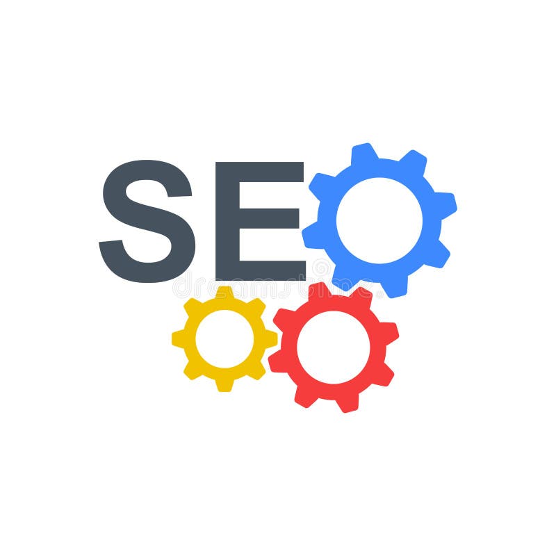Kleurrijk vlak het embleempictogram van SEO met toestel vector illustratie Kleurrijk vlak het embleempictogram van SEO met toestel vector illustratie