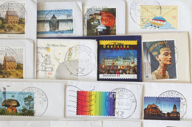 Colorful German stamped Postage Stamps on Envelopes. Colorful German stamped Postage Stamps on Envelopes