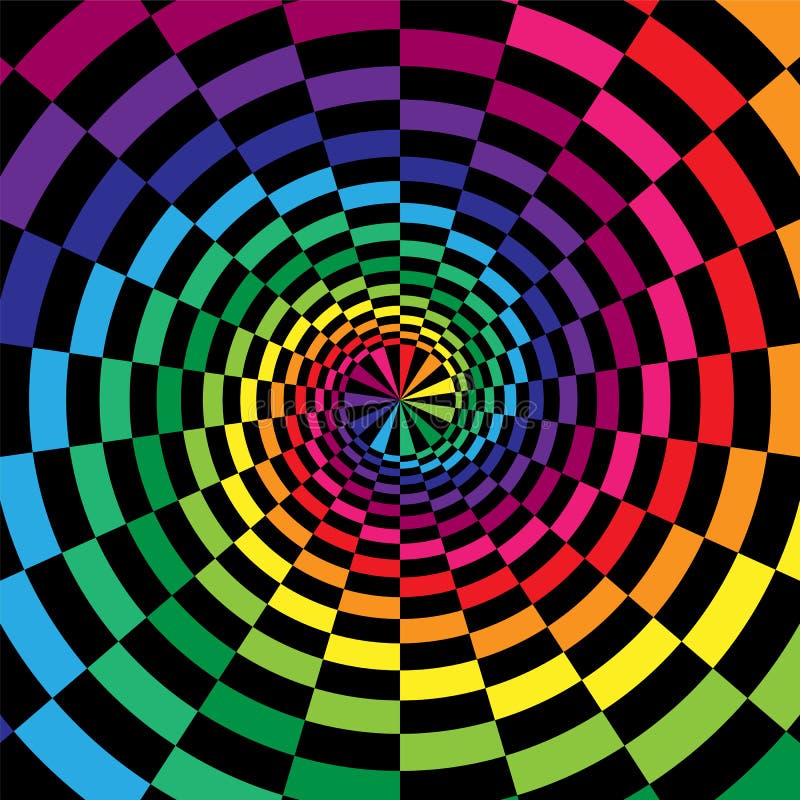 Kleurrijke en Zwarte Spiralen van zich Rechthoeken het Radiale Uitbreiden van het Centrum Optische illusie van Diepte en Volume vector illustratie Kleurrijke en Zwarte Spiralen van zich Rechthoeken het Radiale Uitbreiden van het Centrum Optische illusie van Diepte en Volume vector illustratie