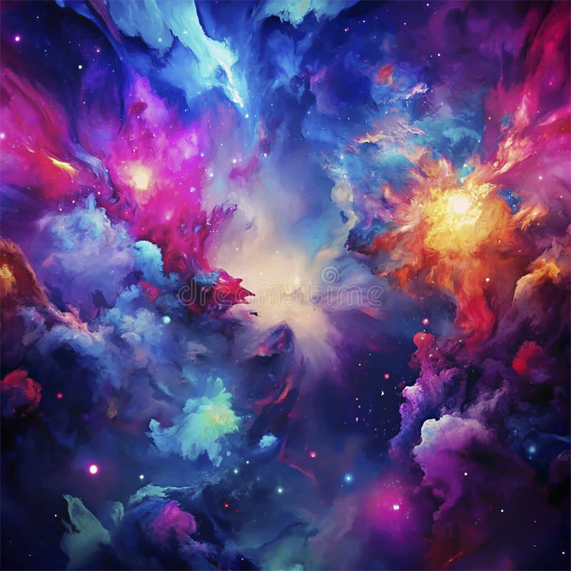 Colorful explosion of paint on a white background. 3D rendering Colorful abstract background with stars and nebula, computer collage. Colorful explosion of paint on a white background. 3D rendering Colorful abstract background with stars and nebula, computer collage.