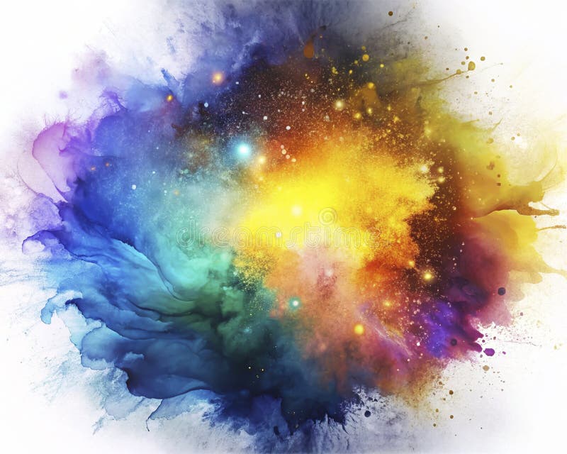 Colorful explosion of paint on a white background. 3D rendering Colorful abstract background with stars and nebula, computer collage. Colorful explosion of paint on a white background. 3D rendering Colorful abstract background with stars and nebula, computer collage.