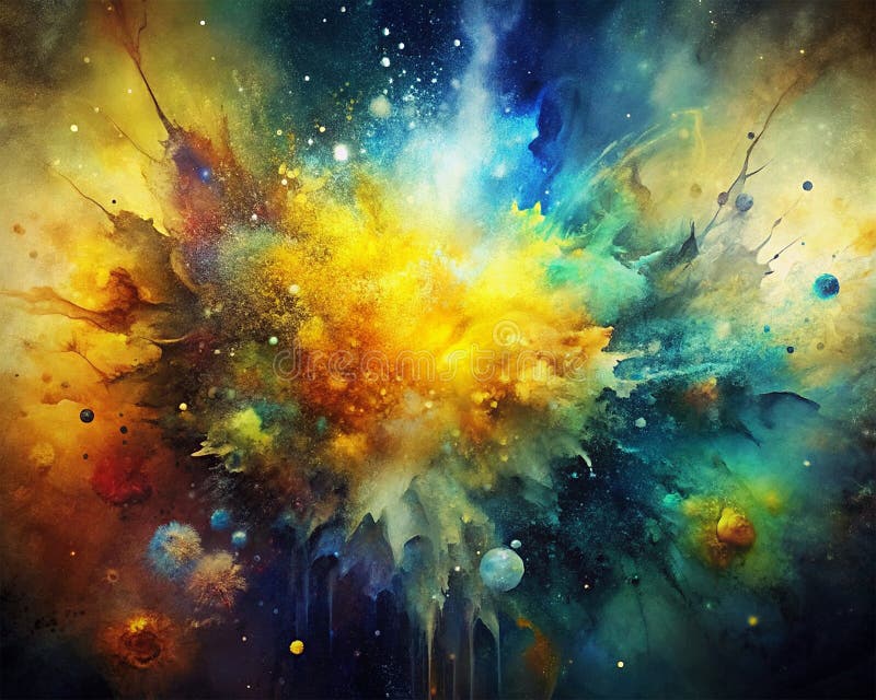 Colorful explosion of paint on a white background. 3D rendering Colorful abstract background with stars and nebula, computer collage. Colorful explosion of paint on a white background. 3D rendering Colorful abstract background with stars and nebula, computer collage.