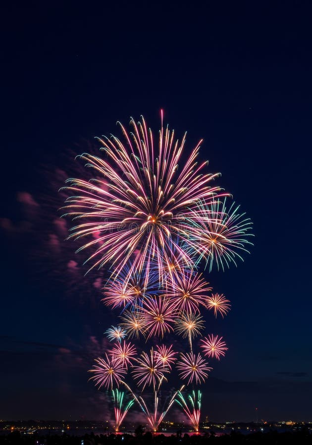 Kleurrijke Fireworks-weergave 's nachts royalty-vrije illustratie