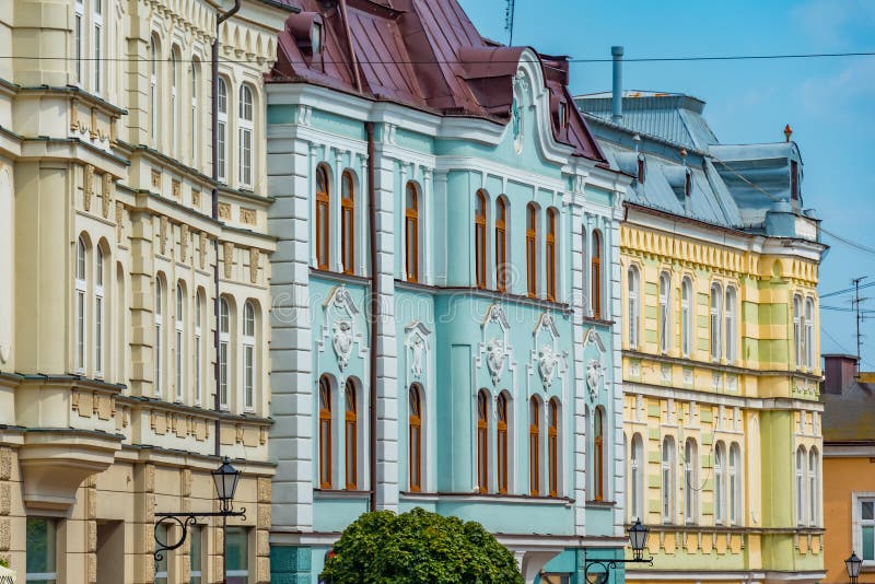 Kleurrijke huizen in Tarnow, Polen stock afbeelding